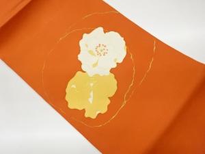 塩瀬金彩金駒刺繍抽象円に花模様名古屋帯